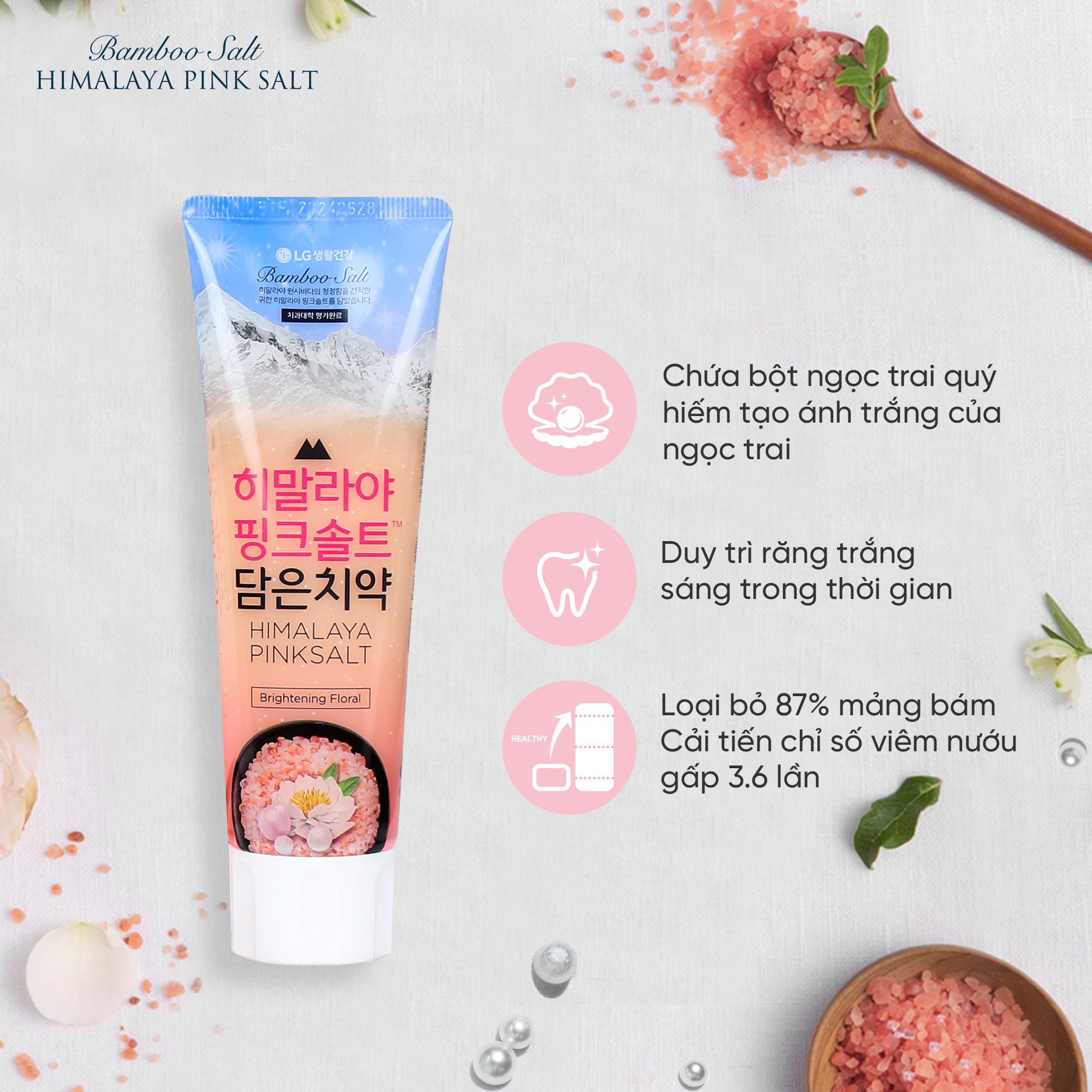 Kem đánh răng Bamboo Salt Himalaya Pink Salt Brightening Floral 100g