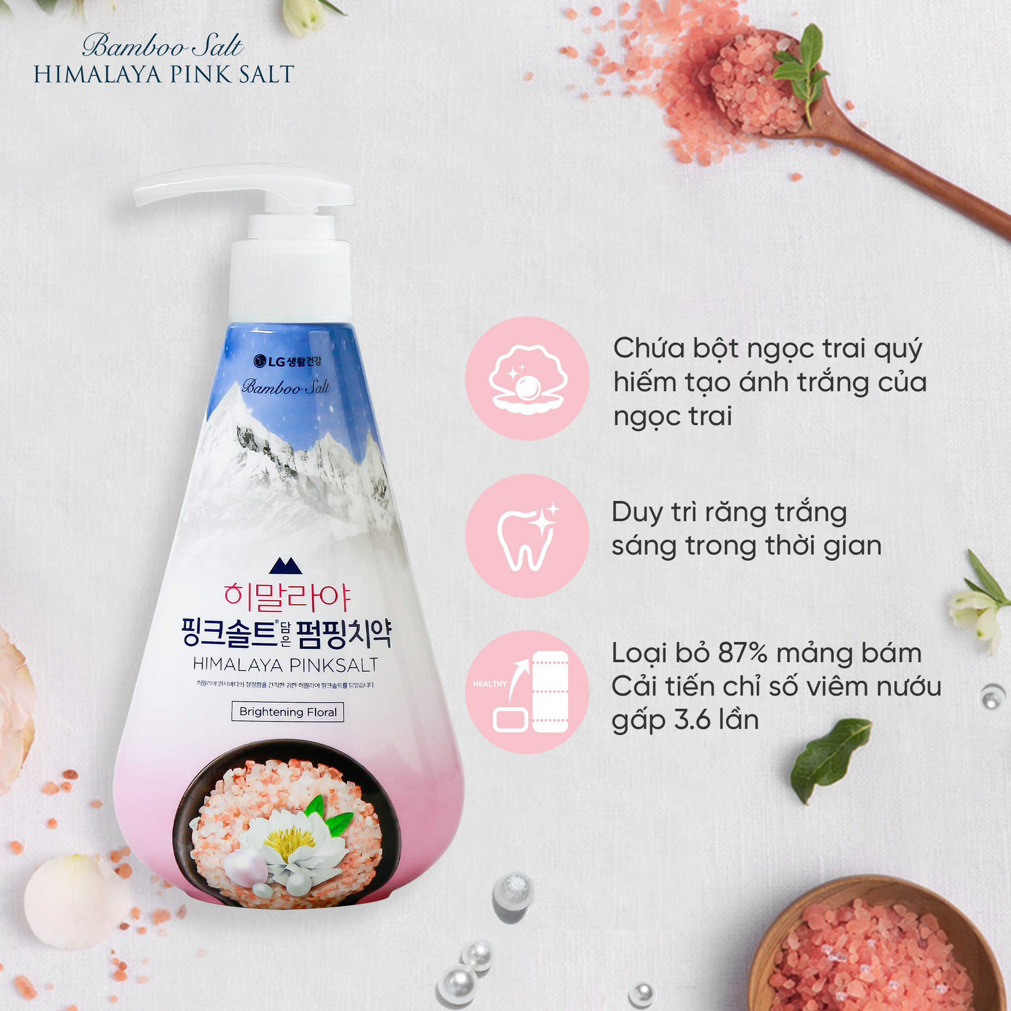 Kem đánh răng Bamboo Salt Himalaya Pink Salt Brightening Floral Mint 285g