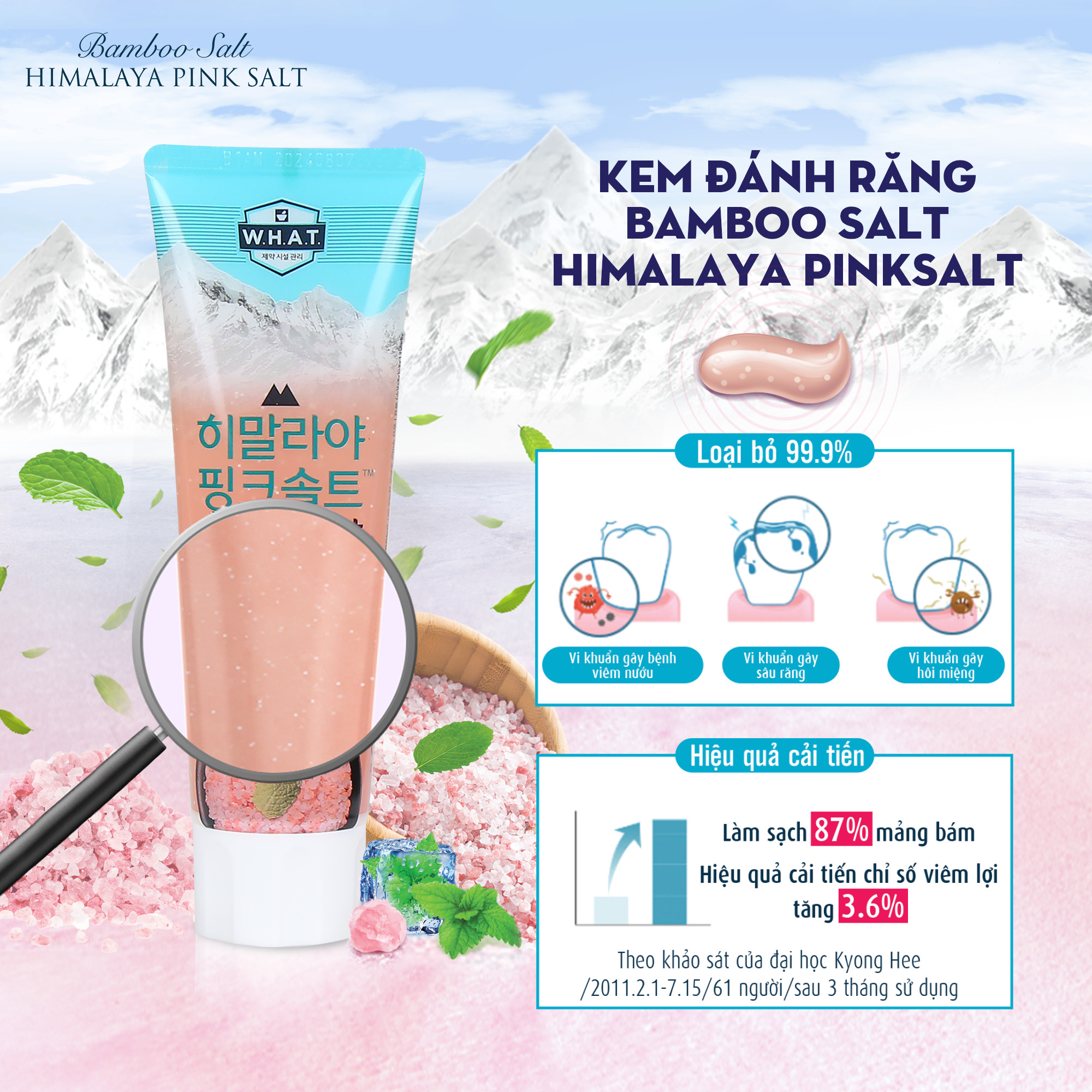 Kem đánh răng Bamboo Salt Himalaya Pink Salt Ice Calming Mint 100g