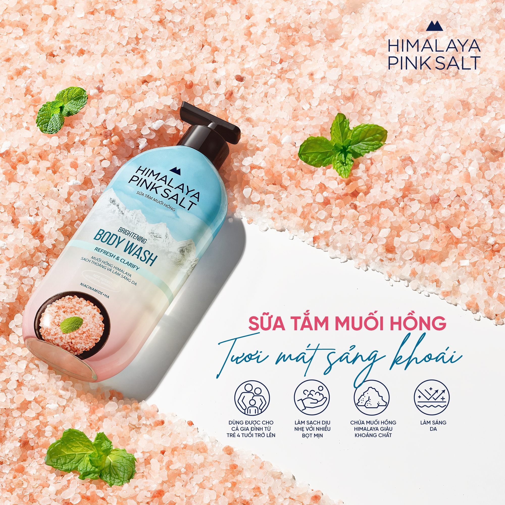 Sữa tắm muối hồng Himalaya Tươi mát và Sảng khoái Refesh & Clarify 500g