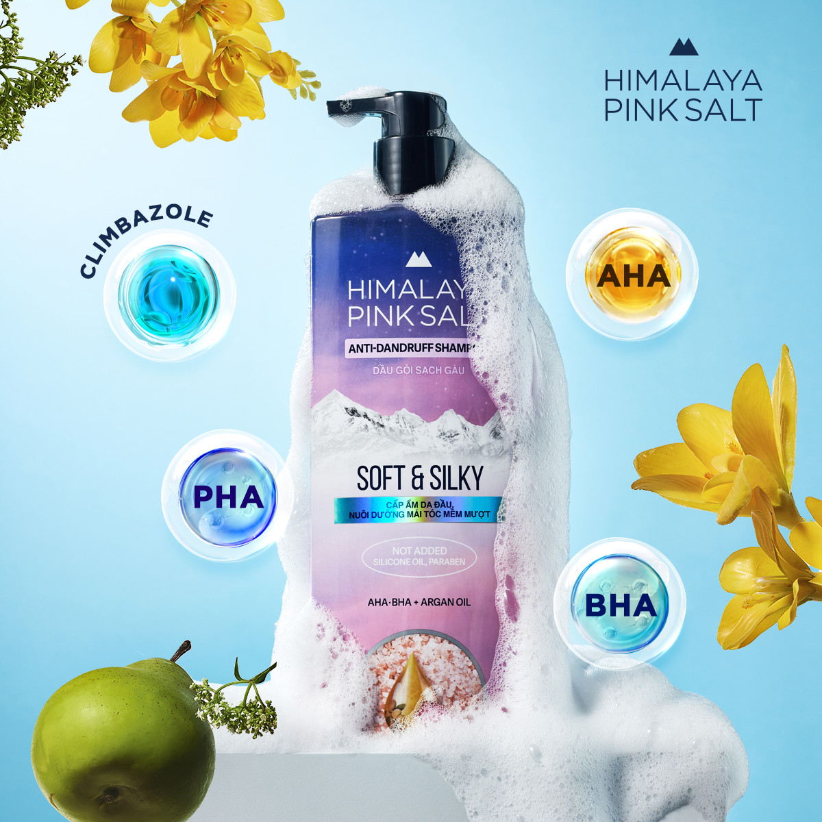 Dầu gội sạch gàu muối hồng Himalaya mềm mượt óng ả Soft & Silky 650ml