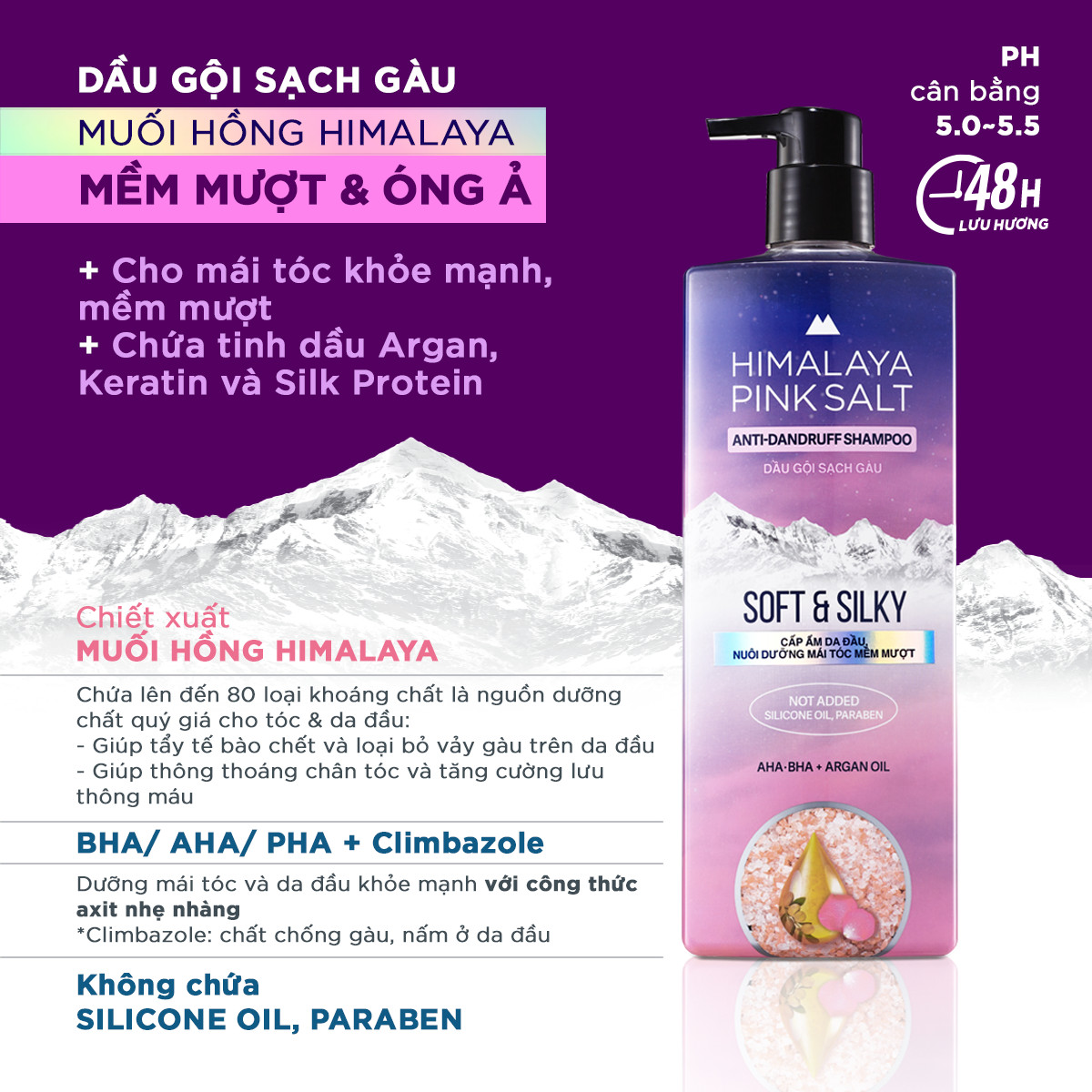 Dầu gội sạch gàu muối hồng Himalaya mềm mượt óng ả Soft & Silky 650ml